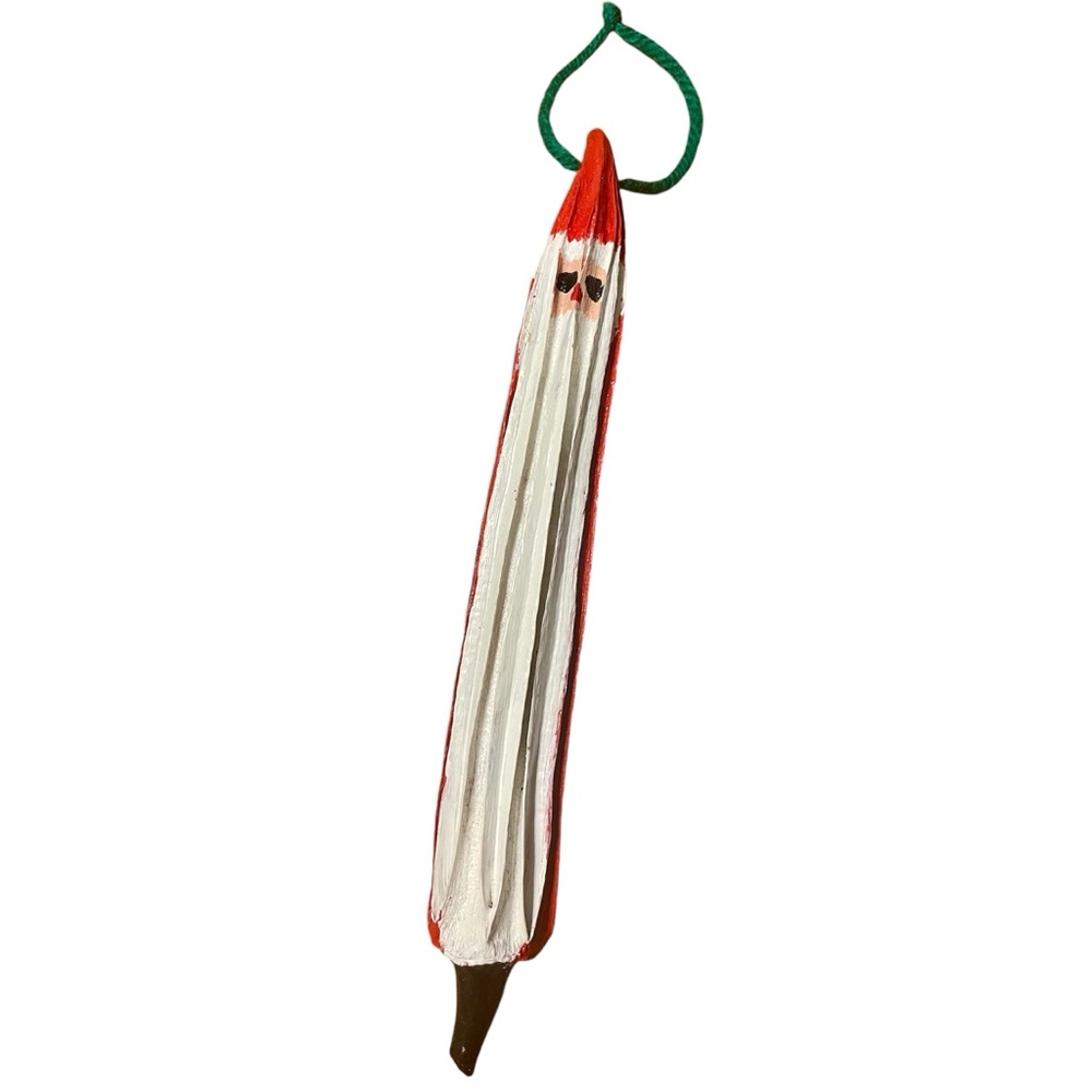 HAND PAINTED homemade Dried Okra Santa Ornament approx.9" - old fashioned charm!